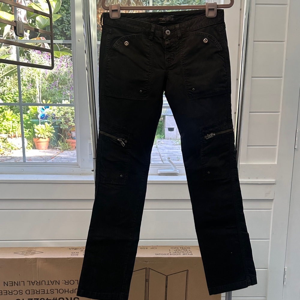 Guess low waist black cargo pants.